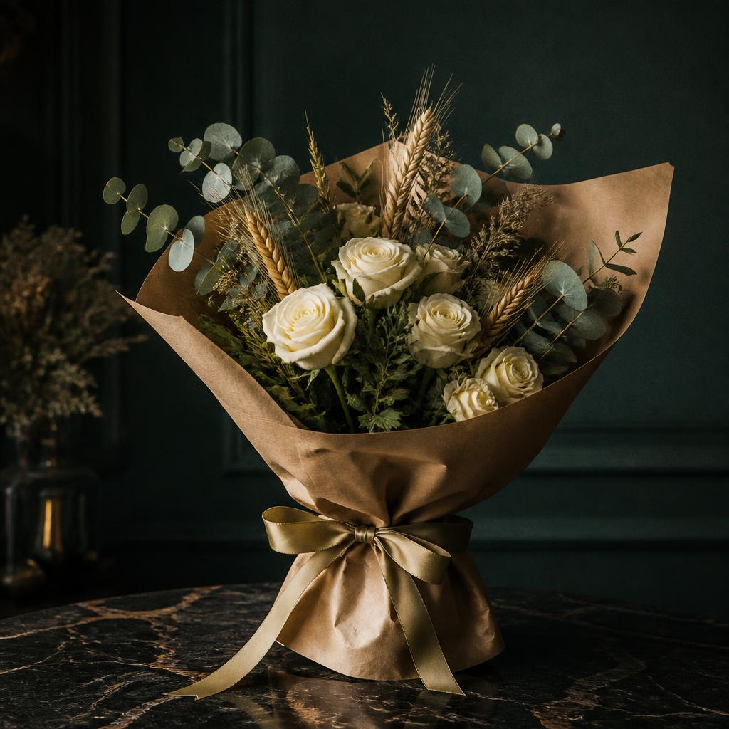 Corporate gift bouquet with gold ribbon