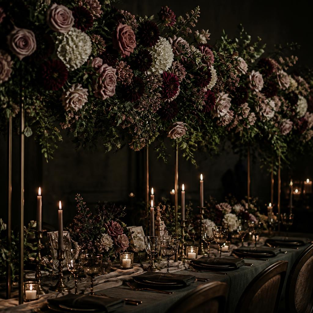 Event tablescape with floral centerpiece
